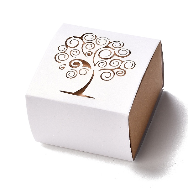 

PandaHall Paper Candy Boxes, Wedding Party Gift Box, Square with Hollow Tree of Life, White, 6.2x6.5x3.9cm Paper Square White