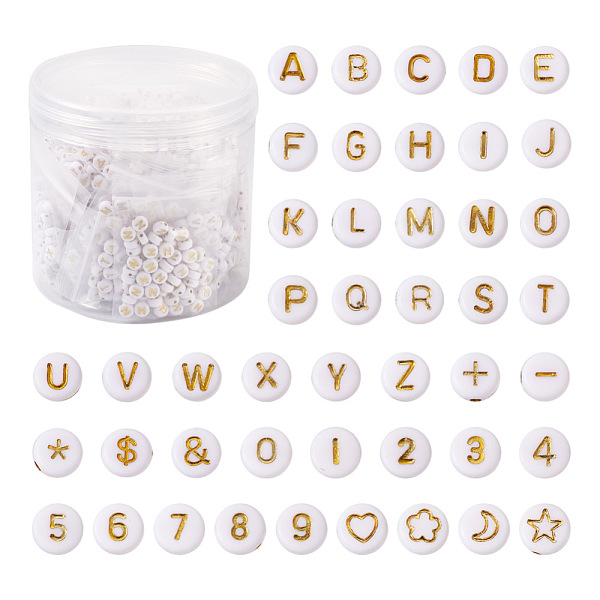 

PandaHall 1860Pcs Plating Acrylic Beads, Golden Metal Enlaced, Flat Round with Mixed Patterns, White, White, 7x3.5mm, Hole: 1.2mm Acrylic...