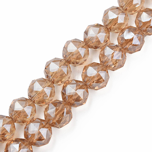 

PandaHall Electroplate Transparent Glass Bead Strands, Faceted, Round, BurlyWood, 10x8.5mm, Hole: 1.2mm, about 60pcs/strand, 20.47 inch..., Orange