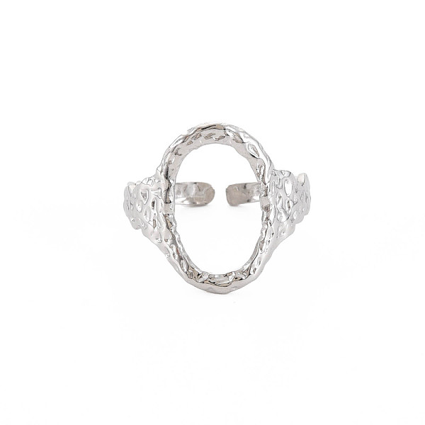 

PandaHall 304 Stainless Steel Open Oval Wide Cuff Ring for Women, Stainless Steel Color, US Size 7 1/4(17.5mm) 304 Stainless Steel