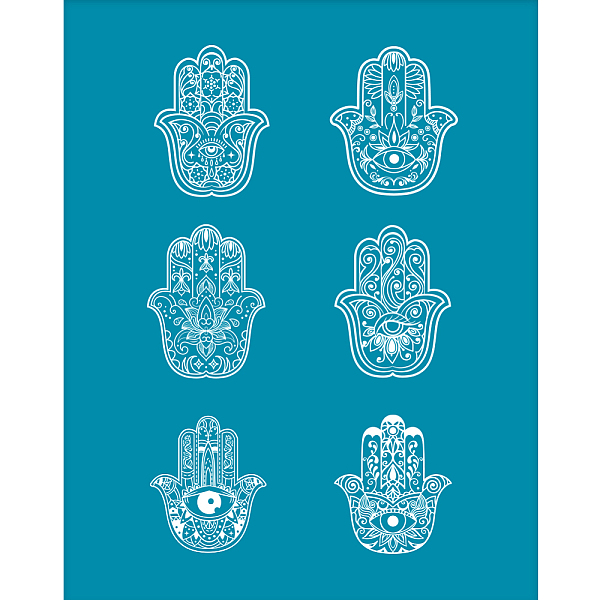 

PandaHall OLYCRAFT 4x5 Inch Hamsa Hand Clay Stencils Hand Silk Stencil Non-Adhesive Silk Screen Stencil Eye Clay Silk Screen Reusable Mesh..., Cyan