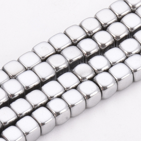 

PandaHall Electroplate Non-magnetic Synthetic Hematite Beads Strands, Cube, Platinum Plated, 4x4x4mm, Hole: 2mm, about 105pcs/strand, 15.7...