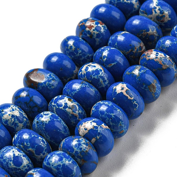 

PandaHall Synthetic Imperial Jasper Dyed Beads Strands, Rondelle, Royal Blue, 8~8.5x5~5.5mm, Hole: 1.2mm, about 76~77pcs/strand...