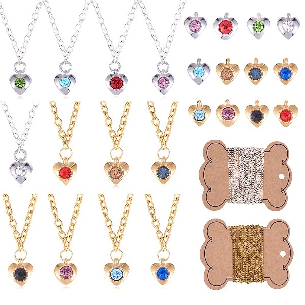 

PandaHall DIY Heart Birthstone Charm Necklaces Making Kits, Including 304 Stainless Steel Rhinestone Charms, Iron Cable Chains & Lobster...