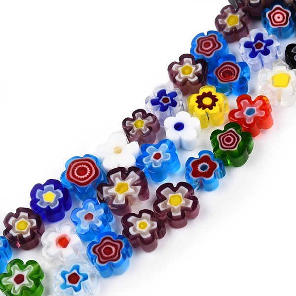 

PandaHall Handmade Millefiori Glass Bead Strands, Plum Bossom, Colorful, 8~11x9~12.5x3.5~5mm, Hole: 1.2mm, about 43pcs/strand, 15.83 inch...