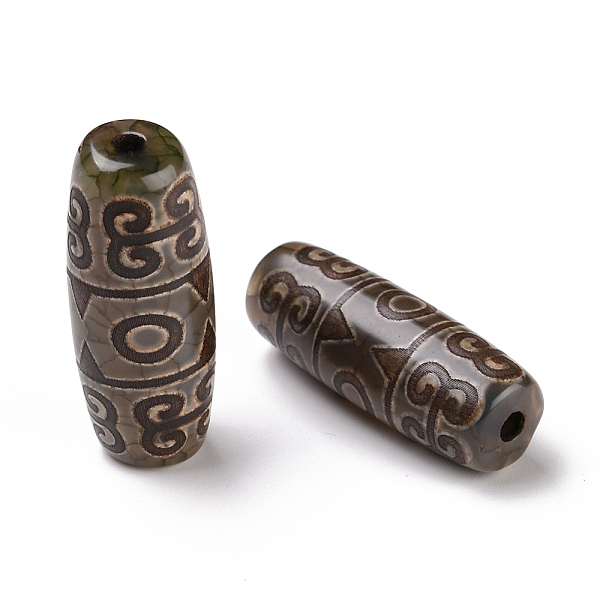 

PandaHall Tibetan Style dZi Beads, Natural Agate Beads, Dyed & Heated, Oval, 3-Eye, 28.5~32x10~12.5mm, Hole: 1.5~3mm Tibetan Agate Oval