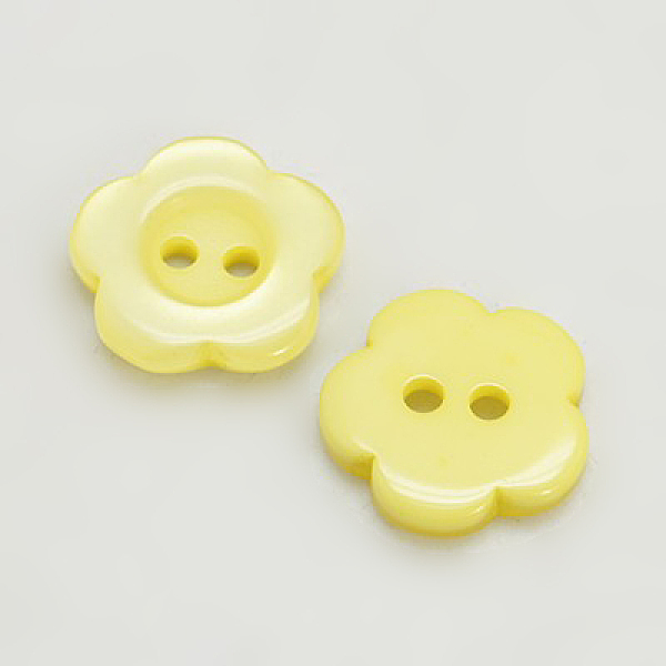 

PandaHall Resin Buttons, Dyed, Flower, Yellow, 11x2.4mm, Hole: 1.6~1.8mm, about 1000pcs/bag Resin Flower Yellow
