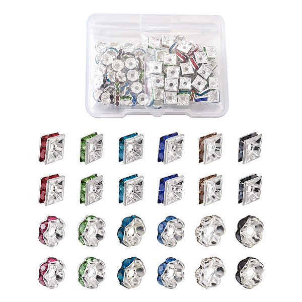 

PandaHall Brass Rhinestone Spacer Beads, Grade A, Square & Round, Mixed Rhinestone Color, Mixed Color, 100pcs/box Brass+Rhinestone Mixed..., Multicolor