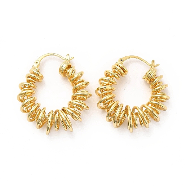 

PandaHall Spring Ring Brass Hoop Earrings for Women, Real 18K Gold Plated, 34x28.5x11mm, Pin: 1.2x0.7mm Brass Ring Gold
