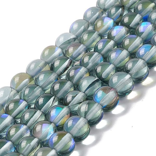

PandaHall Synthetic Moonstone Beads Strands, Round, Slate Blue, 8mm, Hole: 1mm, about 48pcs/strand, 14.57''~15.35''(37~39cm) Moonstone Round