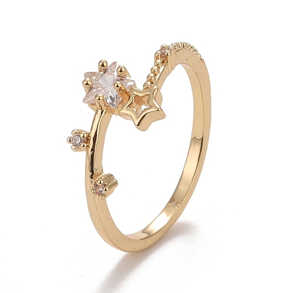 

PandaHall Rack Plating Brass Cubic Zirconia Rings, Long-Lasting Plated, Lead Free & Cadmium Free, Star, Light Gold, 1.5mm, Inner Diameter..., Clear