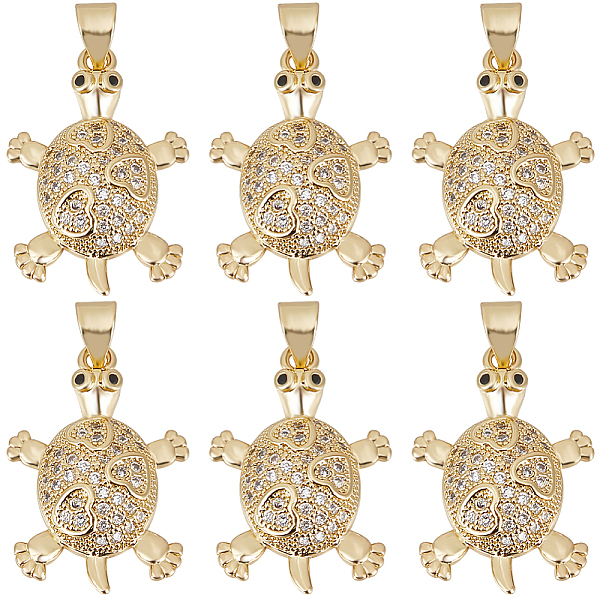 

PandaHall Beebeecraft 1 Box 6Pcs Tortoise Charms 18K Gold Plated Cubic Zirconia Sea Animal Turtle Charms with Closed Jumping Ring for..., Clear