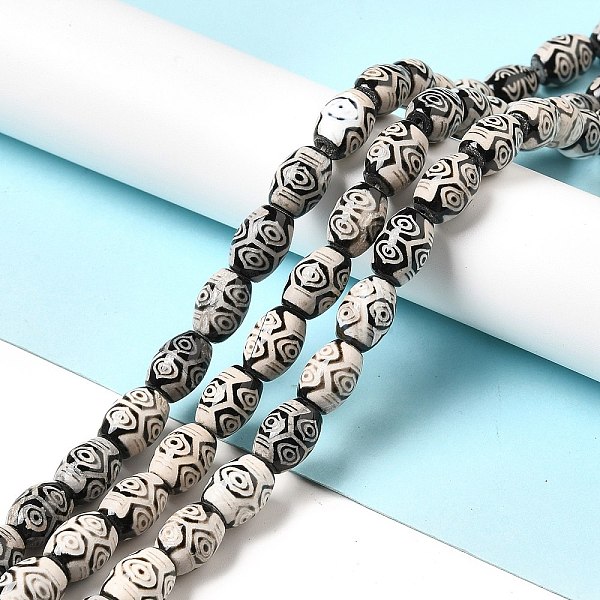 

PandaHall Tibetan Style dZi Beads Strands, Natural & Dyed Agate Beads, Rice, Black, 6-Eye, 13~14x9.5~10mm, Hole: 1.4mm, about 25pcs/strand...