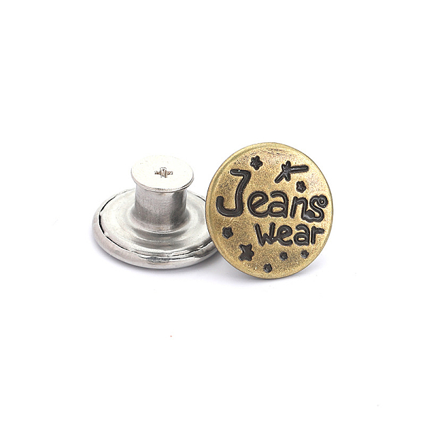 

PandaHall Alloy Button Pins for Jeans, Nautical Buttons, Garment Accessories, Round with Word, Antique Bronze, 17mm Alloy Round
