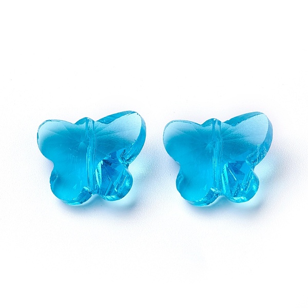 

PandaHall Transparent Glass Beads, Faceted, Butterfly, Deep Sky Blue, 12x15x8mm, Hole: 1.5mm Glass Butterfly Blue