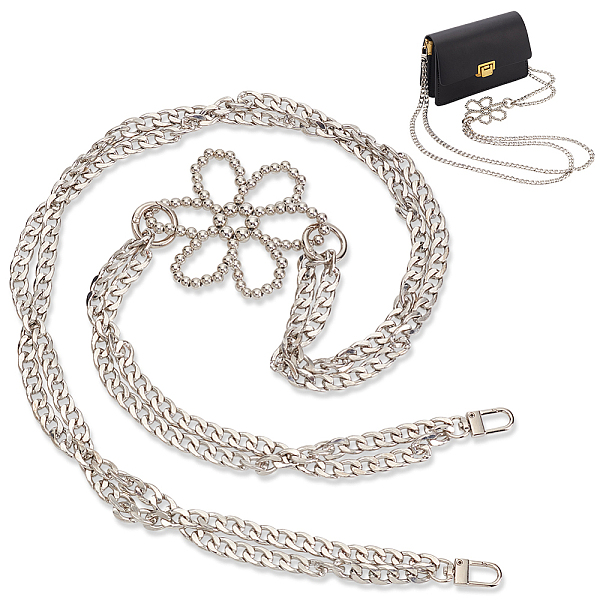 

PandaHall Double Strand Purse Chains, Aluminum Curb Chain Purse Straps, with Acrylic Flower Link and Alloy Swivel Clasps, Platinum, 102cm...