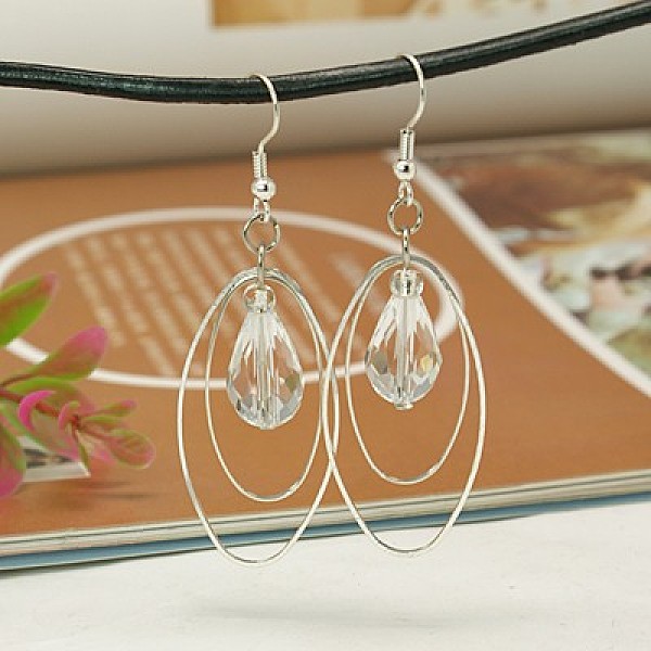 

PandaHall Trendy Glass Teardrop Dangle Earrings, with Brass Oval Rings and Brass Earring Hooks, Clear, 65mm Glass Clear