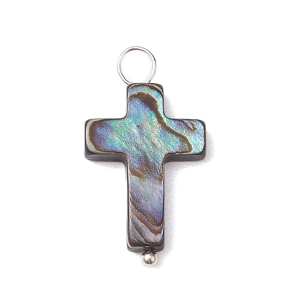 

PandaHall Natural Abalone Shell/Paua Shell Pendants, with Silver Color Plated Brass Loops, Cross, 24x13.5x3mm, Hole: 4mm Paua Shell Cross