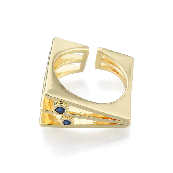

PandaHall Cubic Zirconia Square Triple Layer Open Cuff Ring, Real 18K Gold Plated Brass Jewelry for Women, Nickel Free, Medium Blue, US Size...