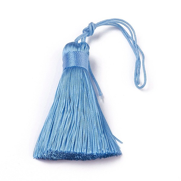 

PandaHall Polyester Tassel Big Pendants, Ice Silk Tassel, Light Sky Blue, 50~57x12mm Polyester Blue