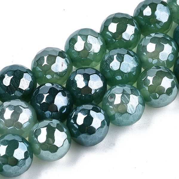 

PandaHall Electroplate Natural Agate Beads Strands, Dyed, Faceted, Pearl Luster Plated, Round, Sea Green, 10.5mm, Hole: 1.2mm, about...