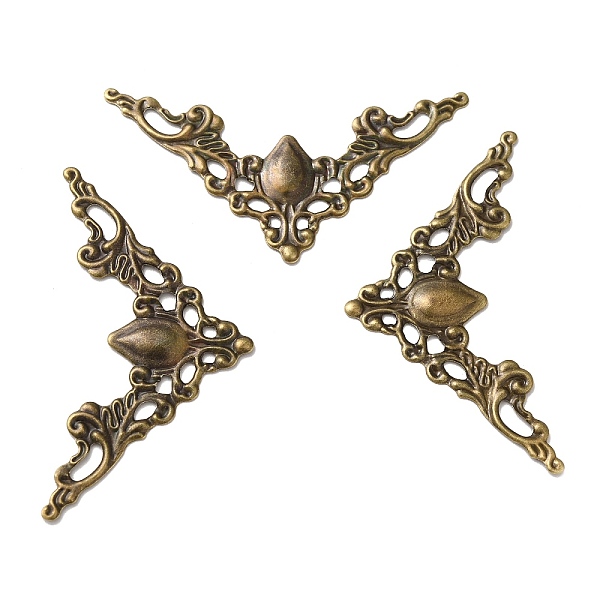 

PandaHall Iron Filigree Joiners, Etched Metal Embellishments, Corner Shape with Flower, Antique Bronze, 31x56.5x1.5mm Iron Flower