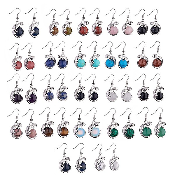 

PandaHall Gemstone Chameleon Dangle Earrings with Crystal Rhinestone, Platinum Brass Jewelry for Women, 39mm, Pin: 0.7mm Mixed Stone