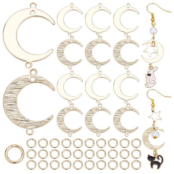

PandaHall CREATCABIN 1 Box 40Pcs 2 Style 24K Gold Plated Brass Crescent Moon Connector Links Charms with Loop with 40Pcs Jump Rings for...