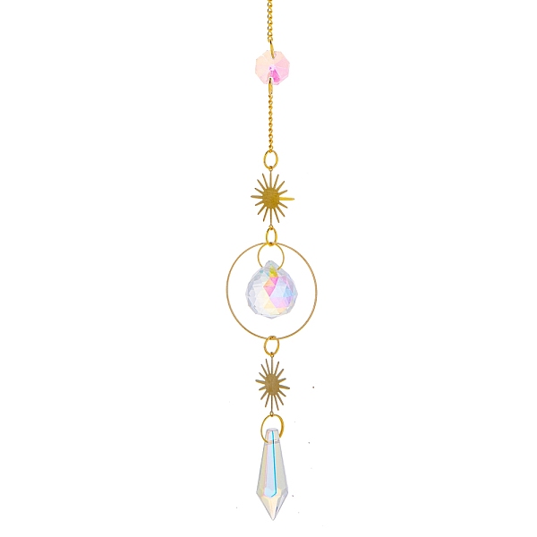 

PandaHall Glass Pendant Decorations, Hanging Suncatchers, with Brass Findings, for Home Decoration, Sun Pattern, 430mm Glass Sun