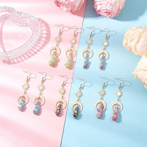天然石クオーツクリスタルダングルピアス