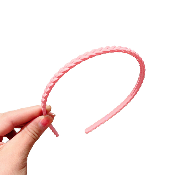 

PandaHall Resin Braided Thin Hair Bands, Plastic with Teeth Hair Accessories for Women, Pink, 120mm Plastic Pink