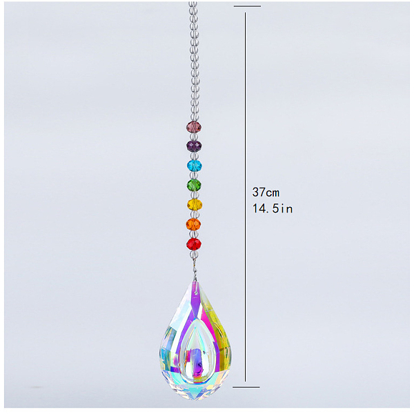 

PandaHall Chakra Theme K9 Crystal Glass Big Pendant Decorations, Hanging Sun Catchers, Teardrop, Colorful, 37cm Glass Teardrop