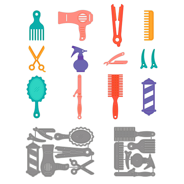 

PandaHall GLOBLELAND 2Pcs Hairdressing Theme Cutting Dies Comb Curling Iron Mirror Barber Tools Decorations Template Embossing Stencils for...