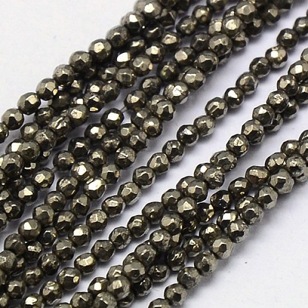 

PandaHall Natural Pyrite Beads Strands, Round, Faceted, 2mm, Hole: 0.3mm, about 200pcs/strand, 15.74 inch Pyrite Round Yellow