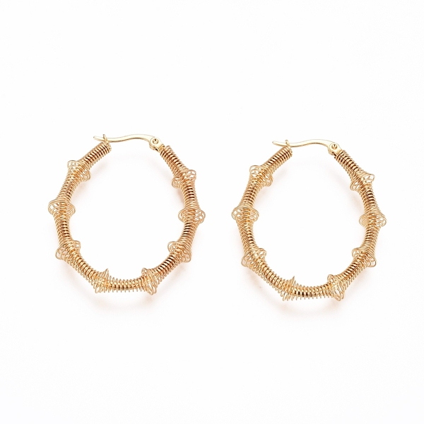 

PandaHall Long-Lasting Plated 304 Stainless Steel Wire Wrapped Hoop Earrings, Hypoallergenic Earrings, Oval, Golden, 42.5x34x6.5mm, Pin...