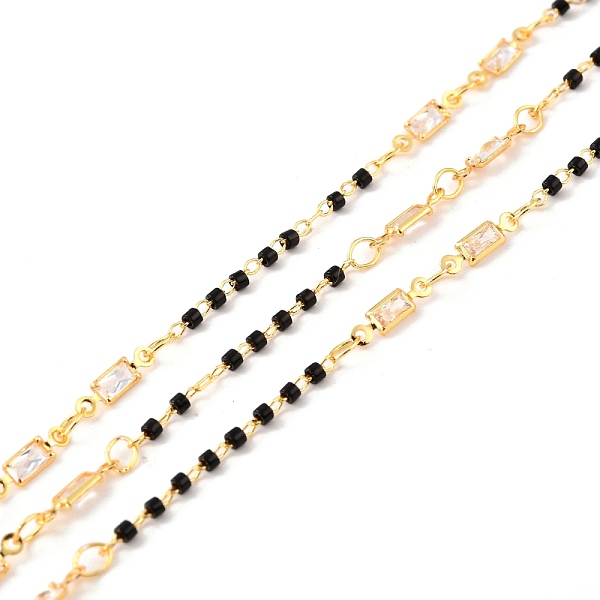 

PandaHall 3.28 Feet Handmade Brass Beaded Chains, with Rectangle Cubic Zirconia Links & Column Glass Beads, Long-Lasting Plated, Soldered..., Black