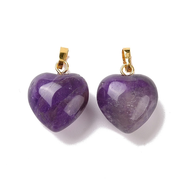 

PandaHall Natural Amethyst Pendants, with Golden Tone Brass Findings, Puffy Heart Charm, 18x15~15.5x6~8mm, Hole: 6x3mm Amethyst Heart