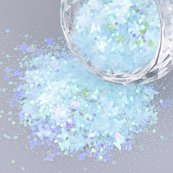 

PandaHall Ornament Accessories, PVC Plastic Paillette/Sequins Beads, No Hole/Undrilled Beads, Mixed Shapes, Light Cyan, 1~5x1~5x0.1mm PVC...