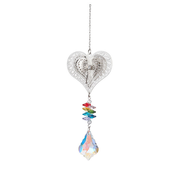 

PandaHall Brass Hollow Hanging Ornaments, Stainless Steel Chain and Glass Leaf Tassel for Home Garden Outdoor Decorations, Heart, 260x43mm...