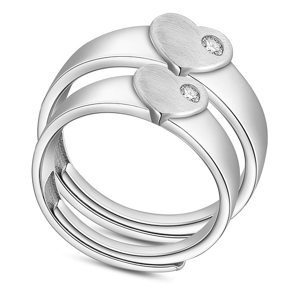 

PandaHall SHEGRACE 925 Sterling Silver Adjustable Couple Rings, with Cubic Zirconia, Heart, Platinum, Size 9, 19.1mm, Size 7, 17.7mm..., Clear
