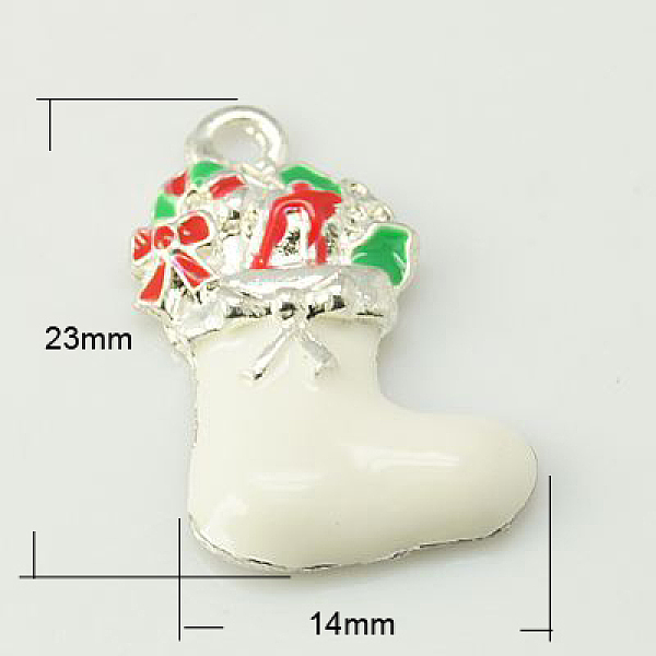 

PandaHall Alloy Enamel Pendants, Cadmium Free & Lead Free, Christmas Stockings for Holiday Jewelry Making, Silver Color Plated, White...