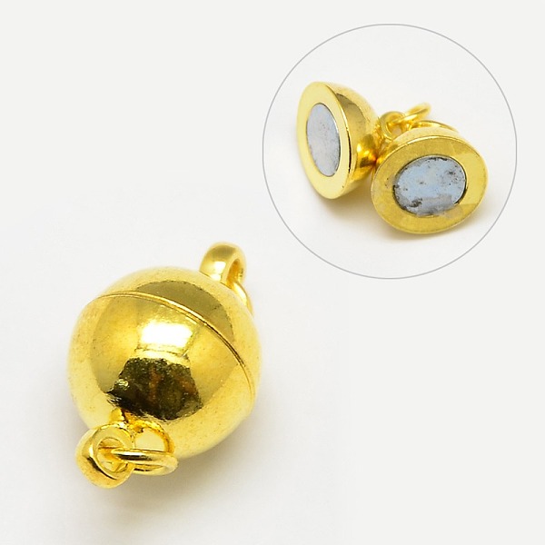 

PandaHall Brass Magnetic Clasps with Loops, with Open Jump Rings, Nickel Free, Round, Golden, 14x8mm, Hole: 2mm Brass Round