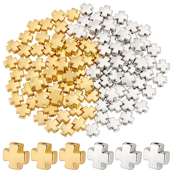 

PandaHall 120Pcs 2 Colors Alloy Beads, Tiny Cross, Antique Silver & Golden, 7.5x8x3.8mm, Hole: 1.6mm, 60pcs/color Alloy Cross