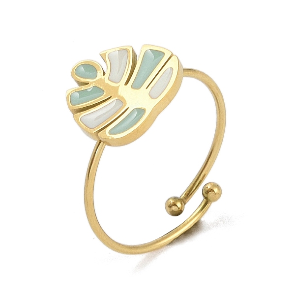 

PandaHall Monstera Leaf 304 Stainless Steel Enamel Ring, 316 Surgical Stainless Steel Open Cuff Ring for Women, Real 18K Gold Plated...