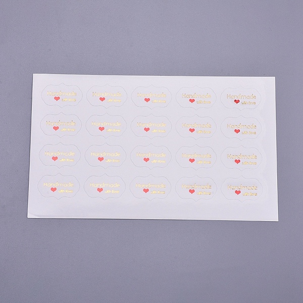 PandaHall Valentine's Day Sealing Stickers, Label Paster Picture Stickers, for Gift Packaging, Rectangle with Word Handmade with Love, White...