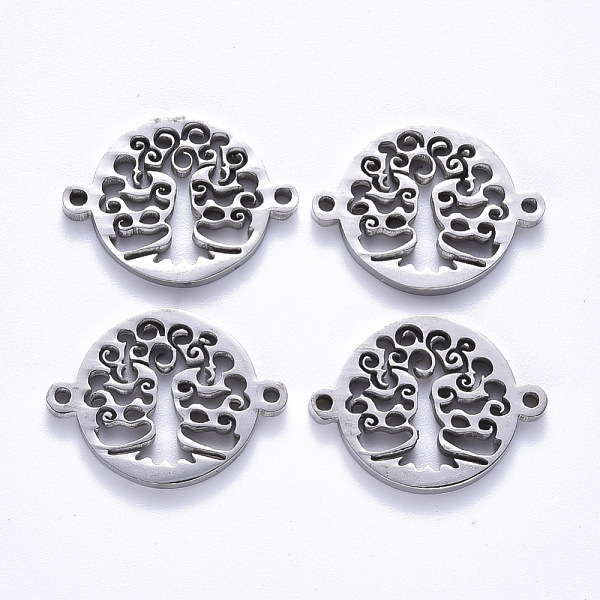 

PandaHall 201 Stainless Steel Links Connectors, Laser Cut, Flat Round with Tree of Life, Stainless Steel Color, 14.5x19x1.5mm, Hole: 1.2mm...