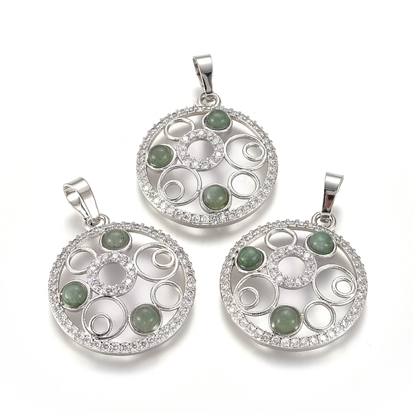 

PandaHall Natural Green Aventurine Pendants, with Platinum Tone Brass Findings and Crystal Rhinestone, Flat Round, 29x25.5x4.5mm, Hole..., Clear