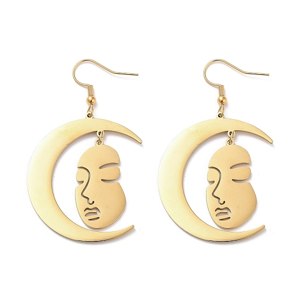 

PandaHall 304 Stainless Steel Dangle Earrings, Moon, Golden, 57x34.5mm 304 Stainless Steel Moon