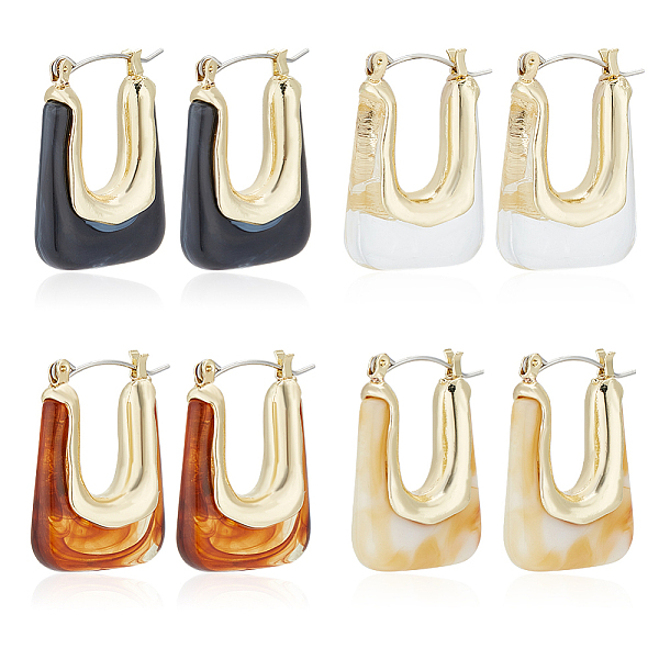 

PandaHall ANATTASOUL 4 Pairs 4 Colors Acrylic Rectangle Hoop Earrings, Golden Alloy Jewelry for Women, Mixed Color, 30x22x8mm, Pin: 0.8mm, 1..., Multicolor