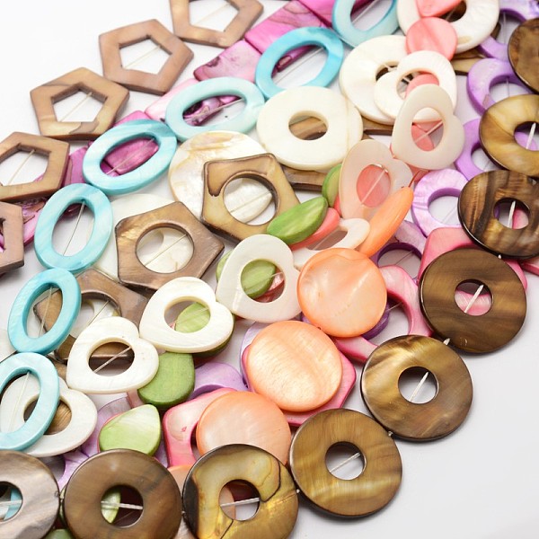 

PandaHall Dyed Mixed Shape Ring Natural Freshwater Shell Beads Strands, Mixed Color, 20~30x15~30x3mm, Hole: 1mm, about 13~20pcs/strand, 13..., Multicolor